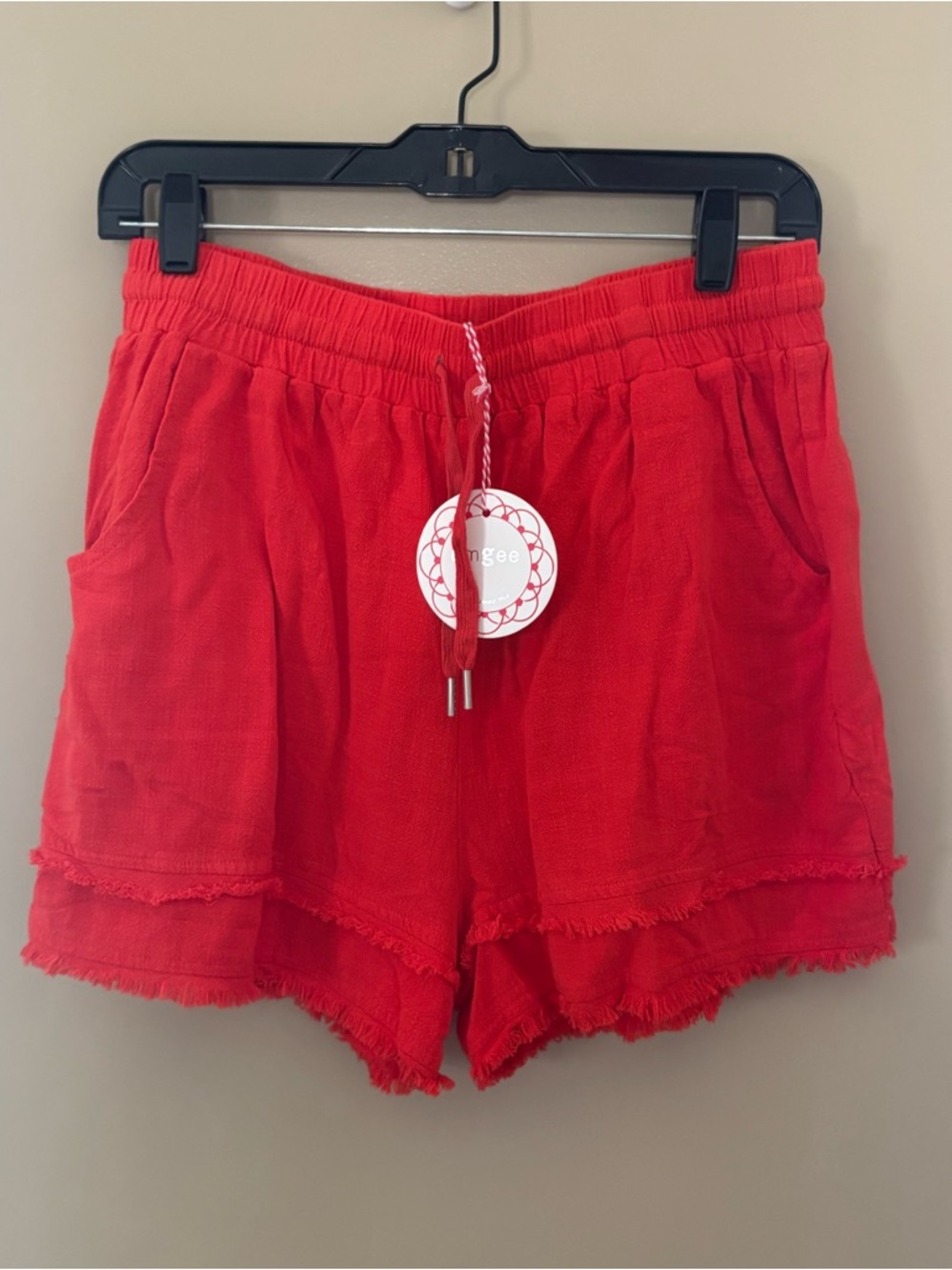 Umgee Red Linen/Cotton Drawstring Women’s Shorts